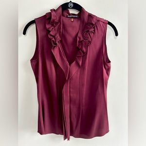 Elie Tahari Burgundy Silk Sleeveless Ruffle Blouse size XS